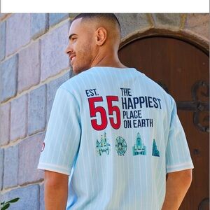 2024 Disneyland 55  Baseball Jersey Light Blue White White Stripes NWT Size M